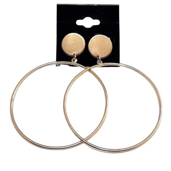2 Inch 50mm Door Knocker Hoop Pierced Post Earrings Gold Tone - Picture 6 of 6
